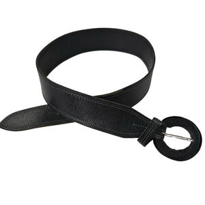 Cactus Black Leather Belt with Round Buckle Made in Italy